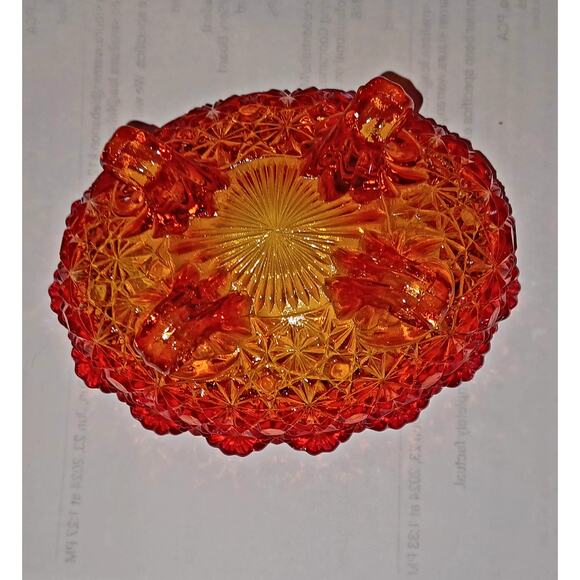 Vintage LG Wright Amberina Daisy and Button 4 Footed Bowl - Picture 4 of 8